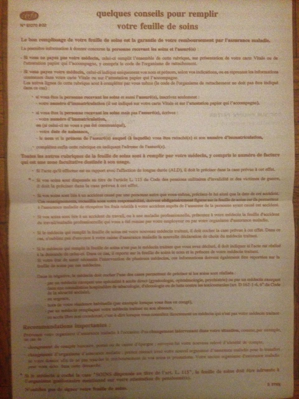 il foglio di spiegazione per compilare il documento per il rimborso della visota medica